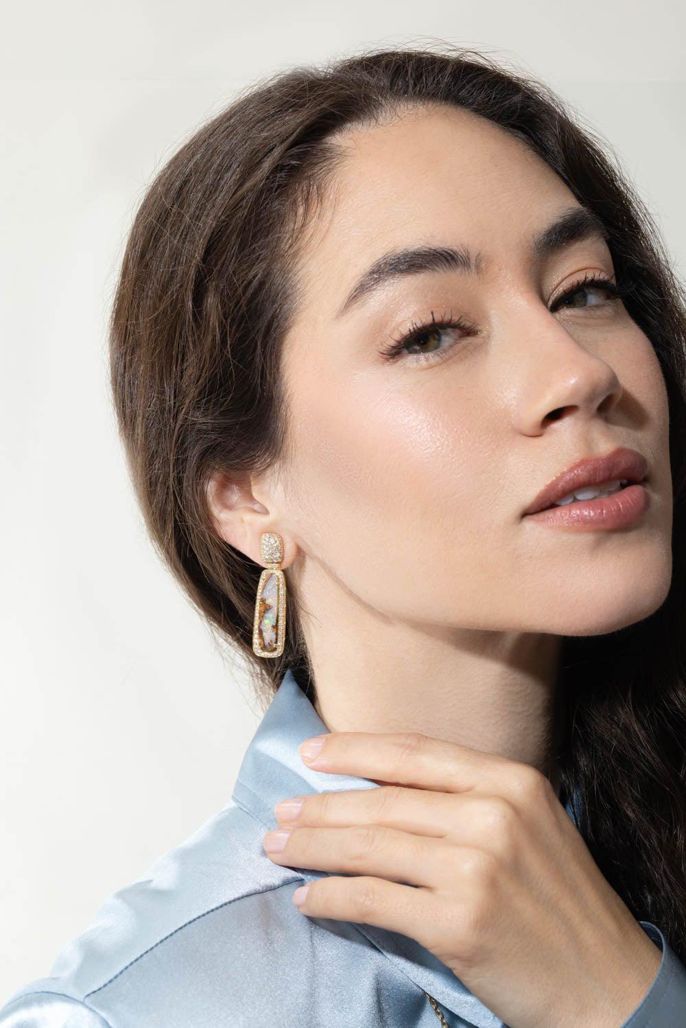 GOSHWARA-G-One Brown Opal Bella Earrings-YELLOW GOLD