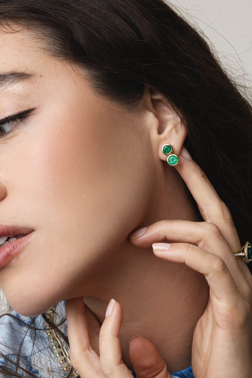 GOSHWARA-G-One Round Emerald Earrings-YELLOW GOLD