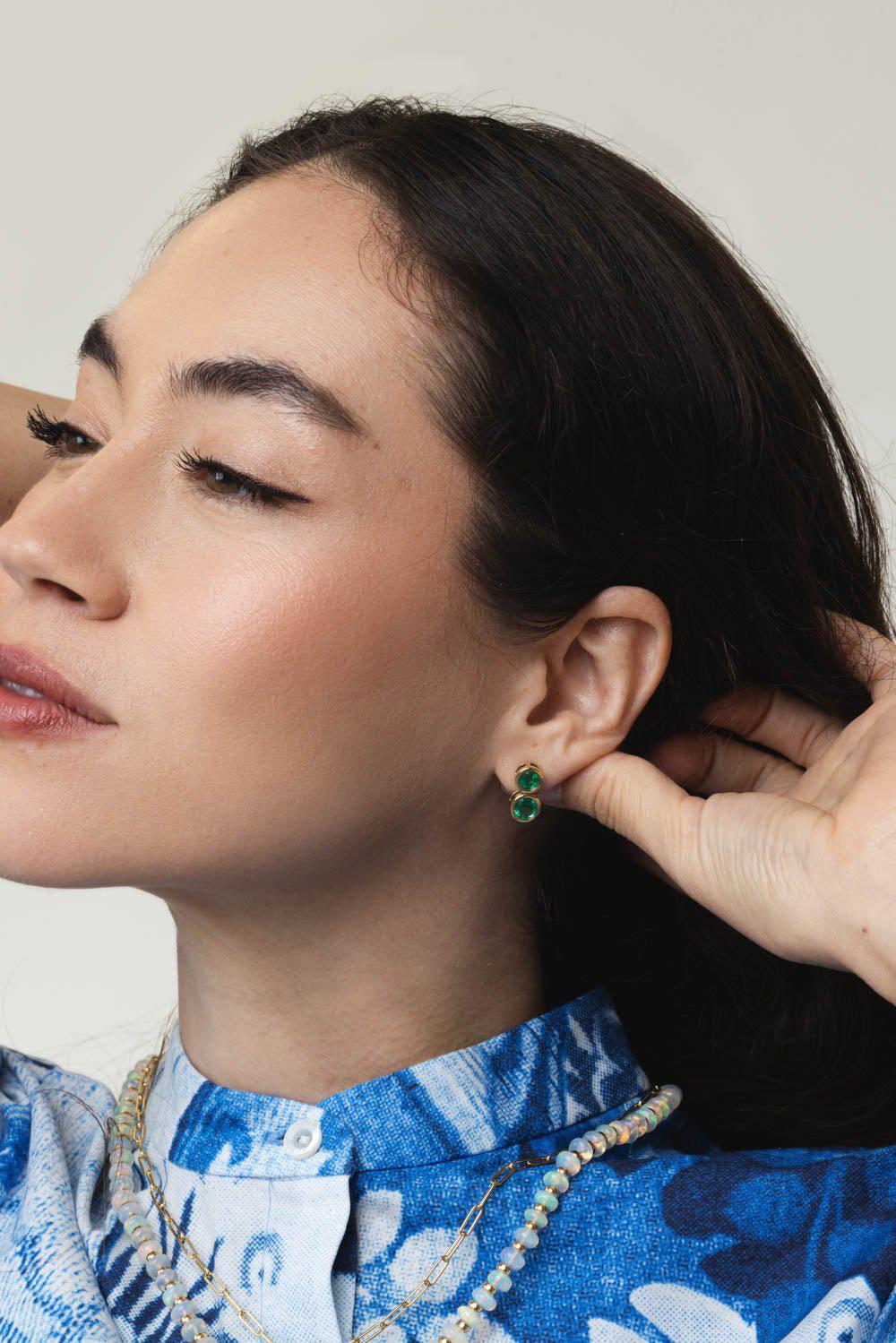GOSHWARA-G-One Round Emerald Earrings-YELLOW GOLD