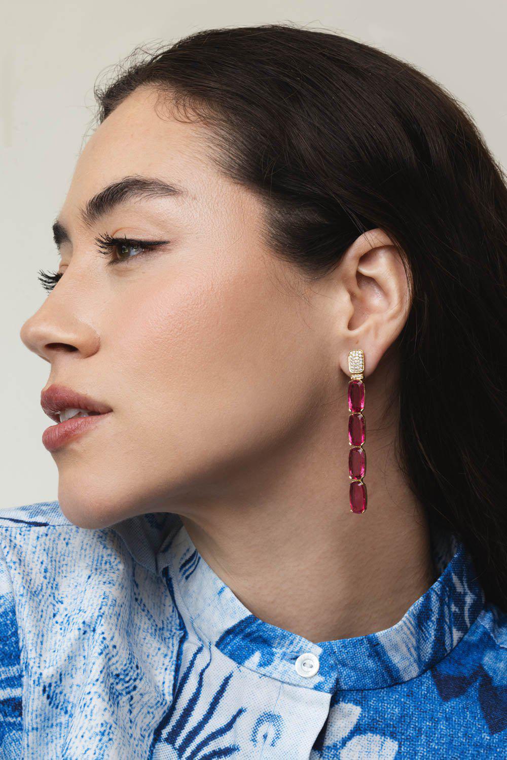 GOSHWARA-G-One Rubelite Diamond Earrings-YELLOW GOLD