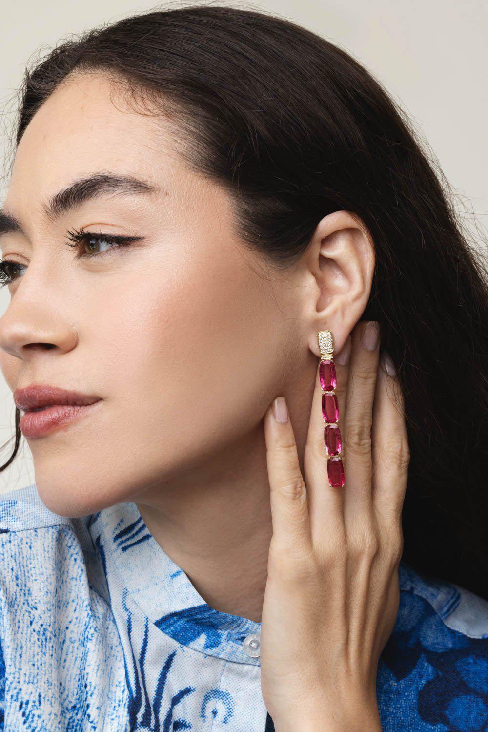 GOSHWARA-G-One Rubelite Diamond Earrings-YELLOW GOLD