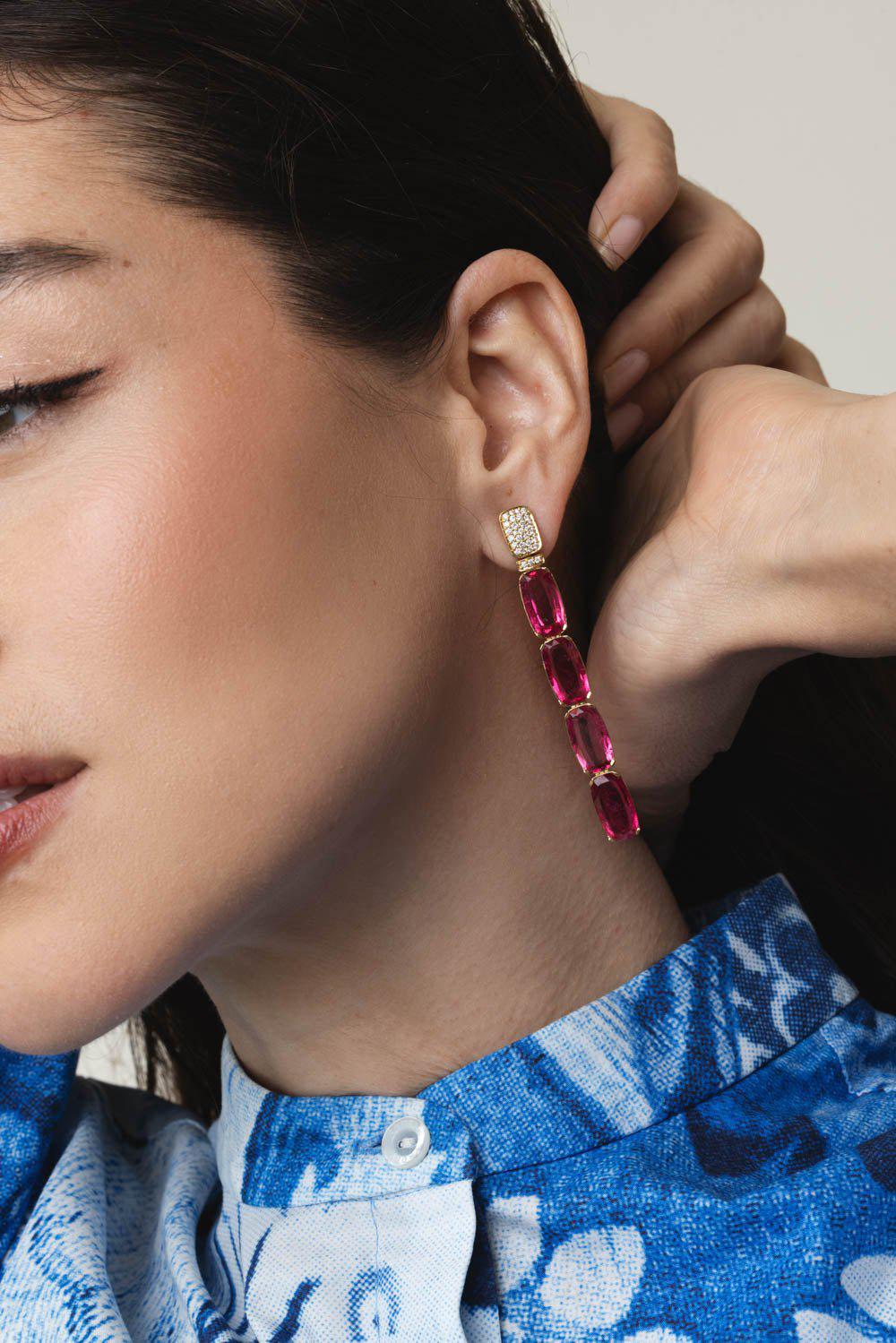 GOSHWARA-G-One Rubelite Diamond Earrings-YELLOW GOLD