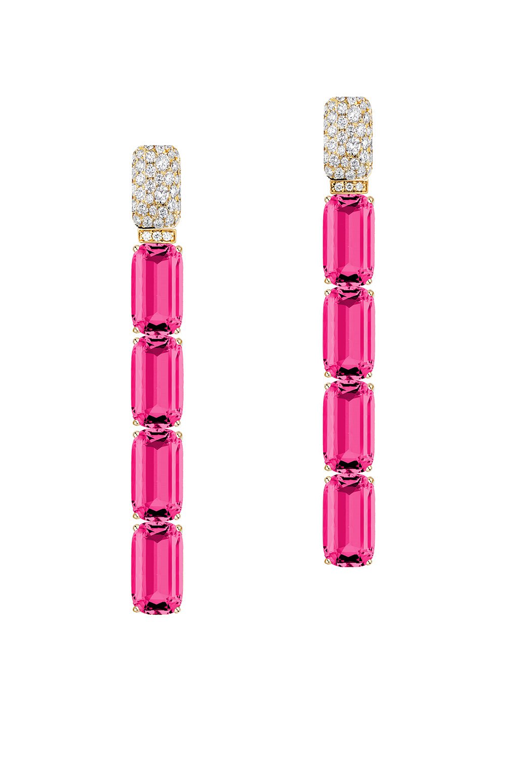 GOSHWARA-G-One Rubelite Diamond Earrings-YELLOW GOLD