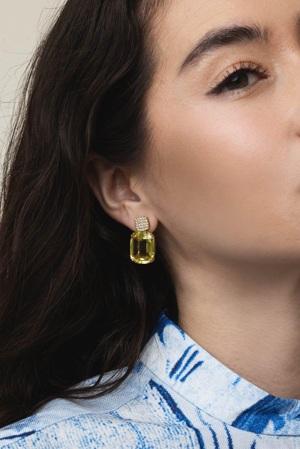 GOSHWARA-Gossip Lemon Quartz Earrings-YELLOW GOLD