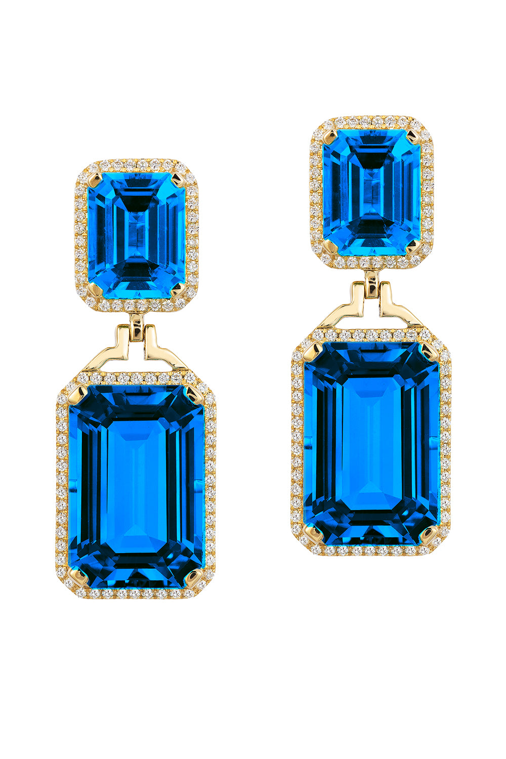  Gossip London Blue Topaz Emerald Cut Earrings with Diamond-YELLOW GOLD-JEWELRYFINE JEWELEARRING-GOSHWARA 