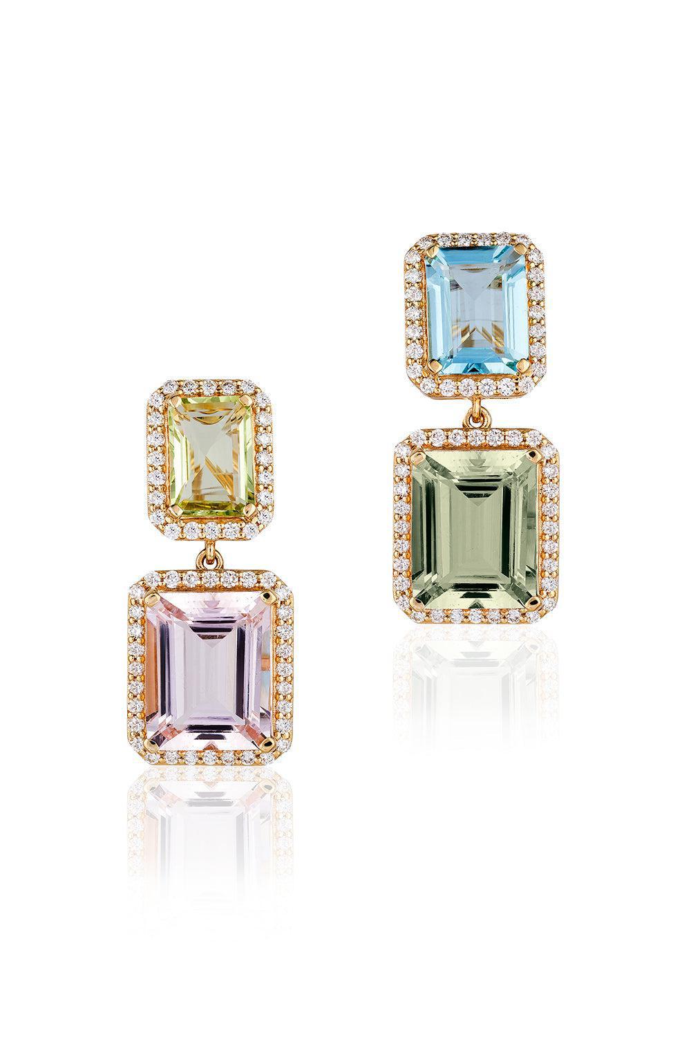 GOSHWARA-Gossip Multi Color 4 Stone Earrings-YELLOW GOLD