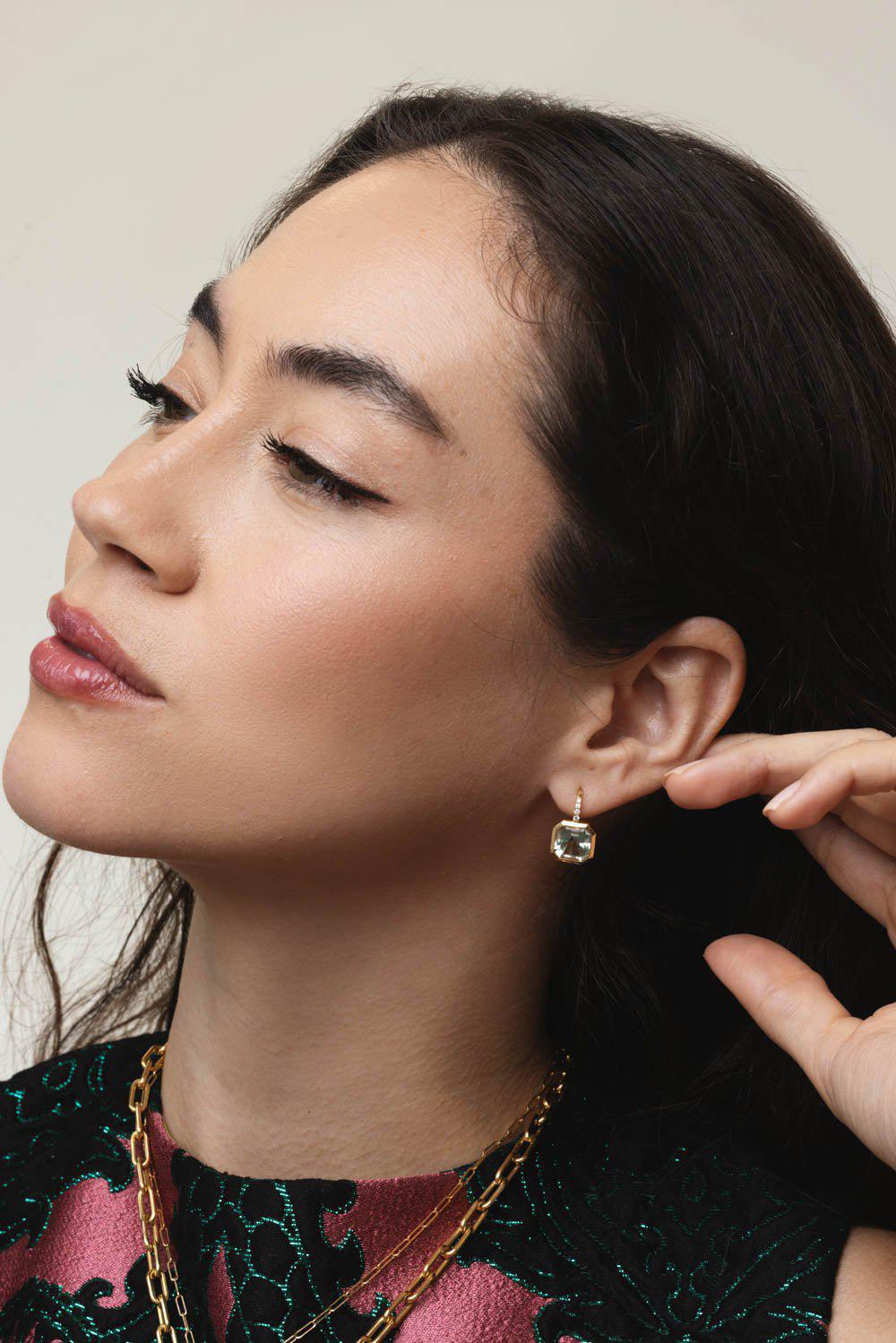 GOSHWARA-Gossip Prasiolite Diamond Earrings-YELLOW GOLD