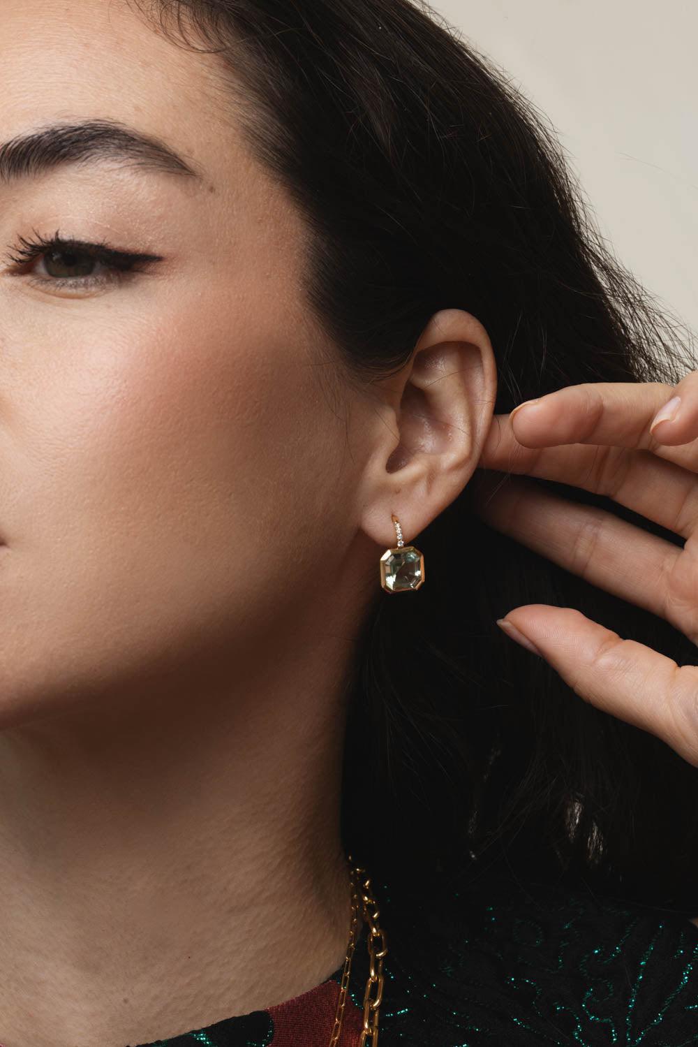 GOSHWARA-Gossip Prasiolite Diamond Earrings-YELLOW GOLD