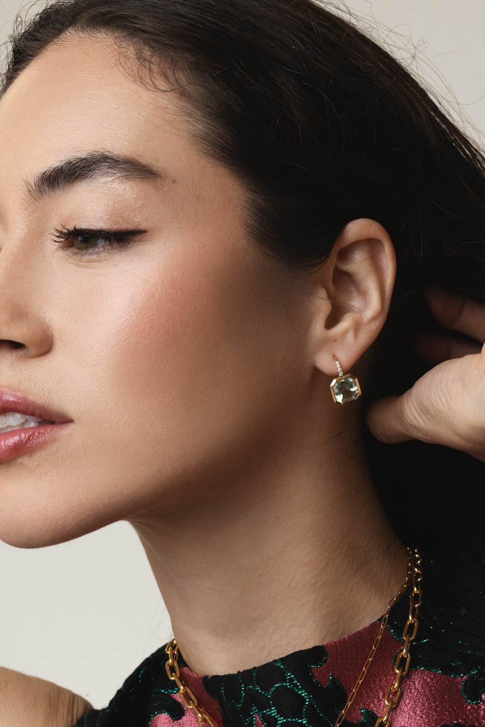 GOSHWARA-Gossip Prasiolite Diamond Earrings-YELLOW GOLD