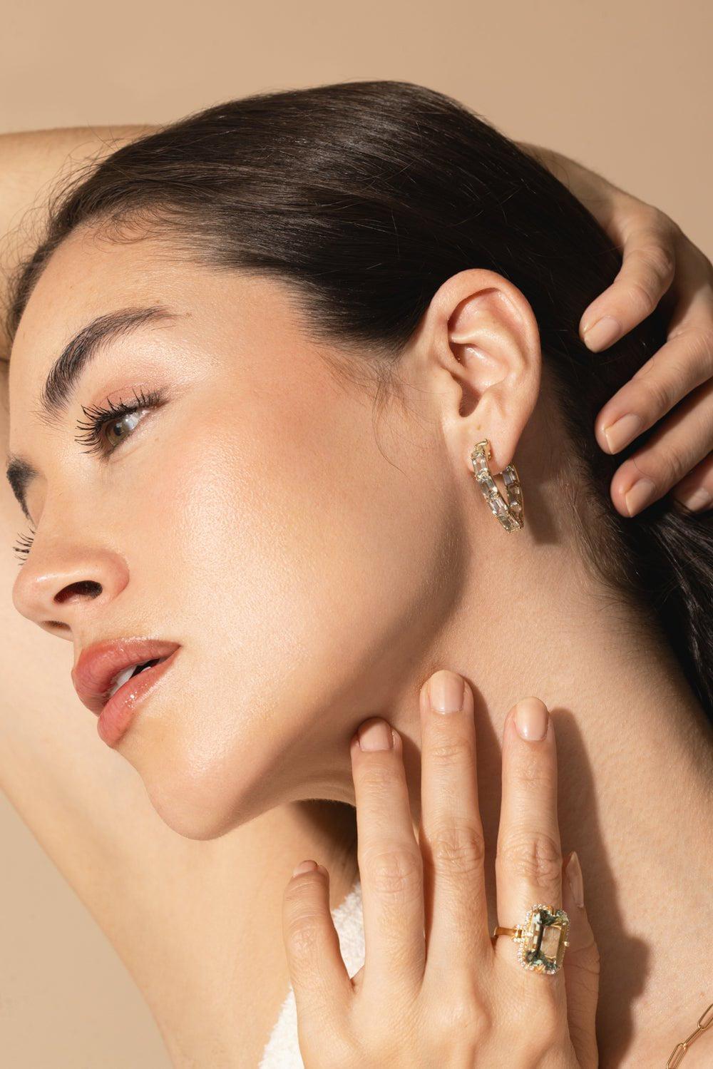 GOSHWARA-Heart Shape Prasiolite Hoop Earrings-YELLOW GOLD