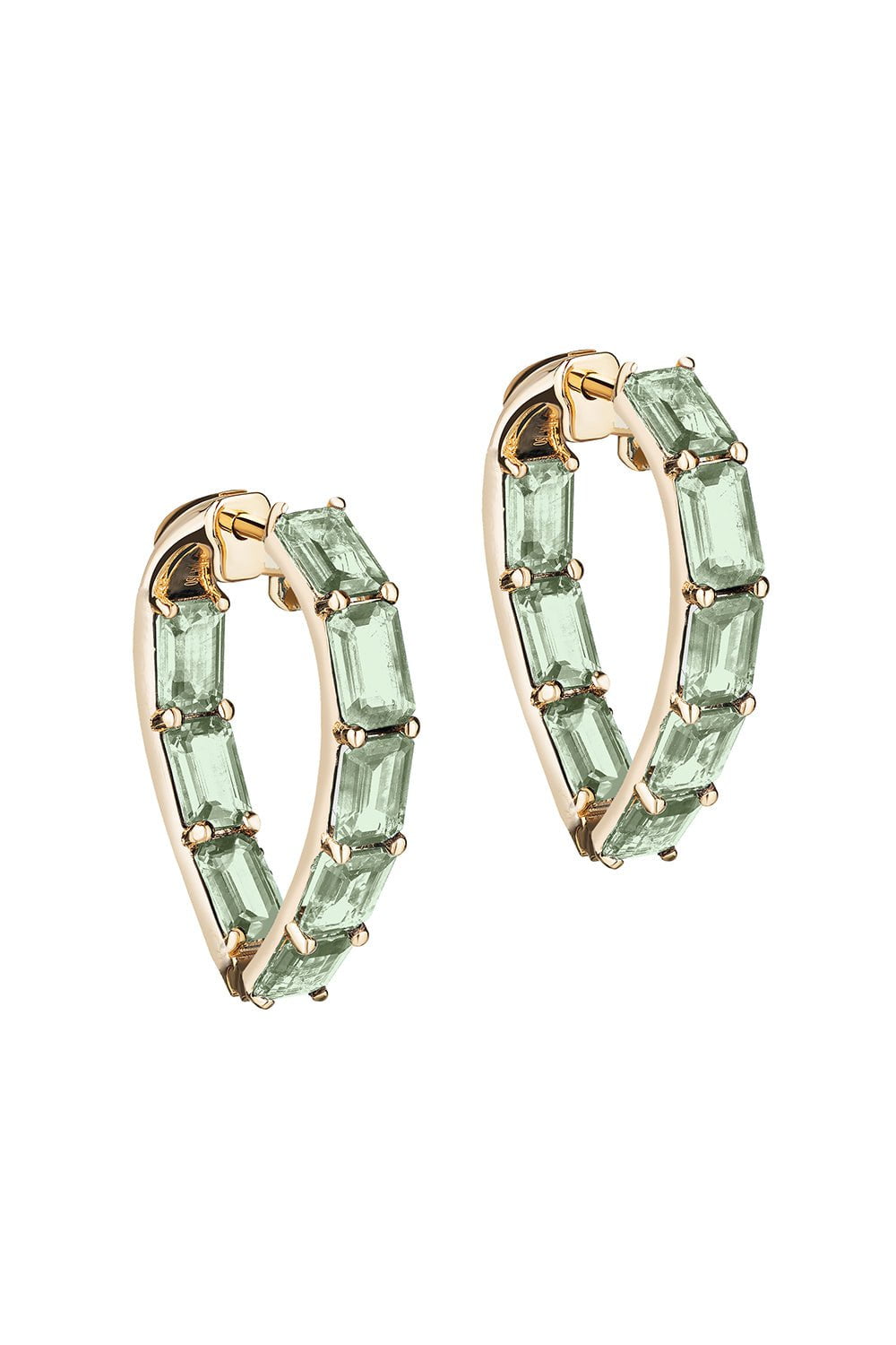 GOSHWARA-Heart Shape Prasiolite Hoop Earrings-YELLOW GOLD