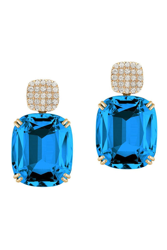 London Blue Topaz Gossip Cushion Cut Earrings-YELLOW GOLD-JEWELRYFINE JEWELEARRING-GOSHWARA
