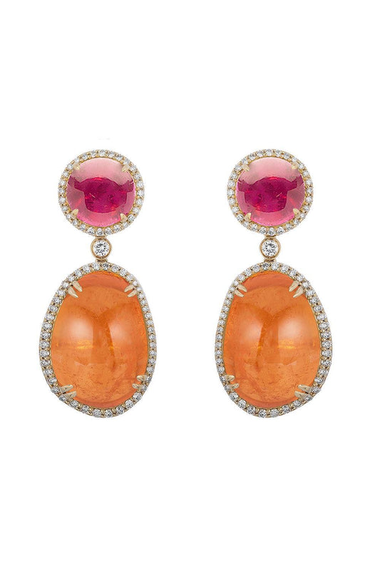 Mandarin Garnet Rubellite Earrings-YELLOW GOLD-JEWELRYFINE JEWELEARRING-GOSHWARA