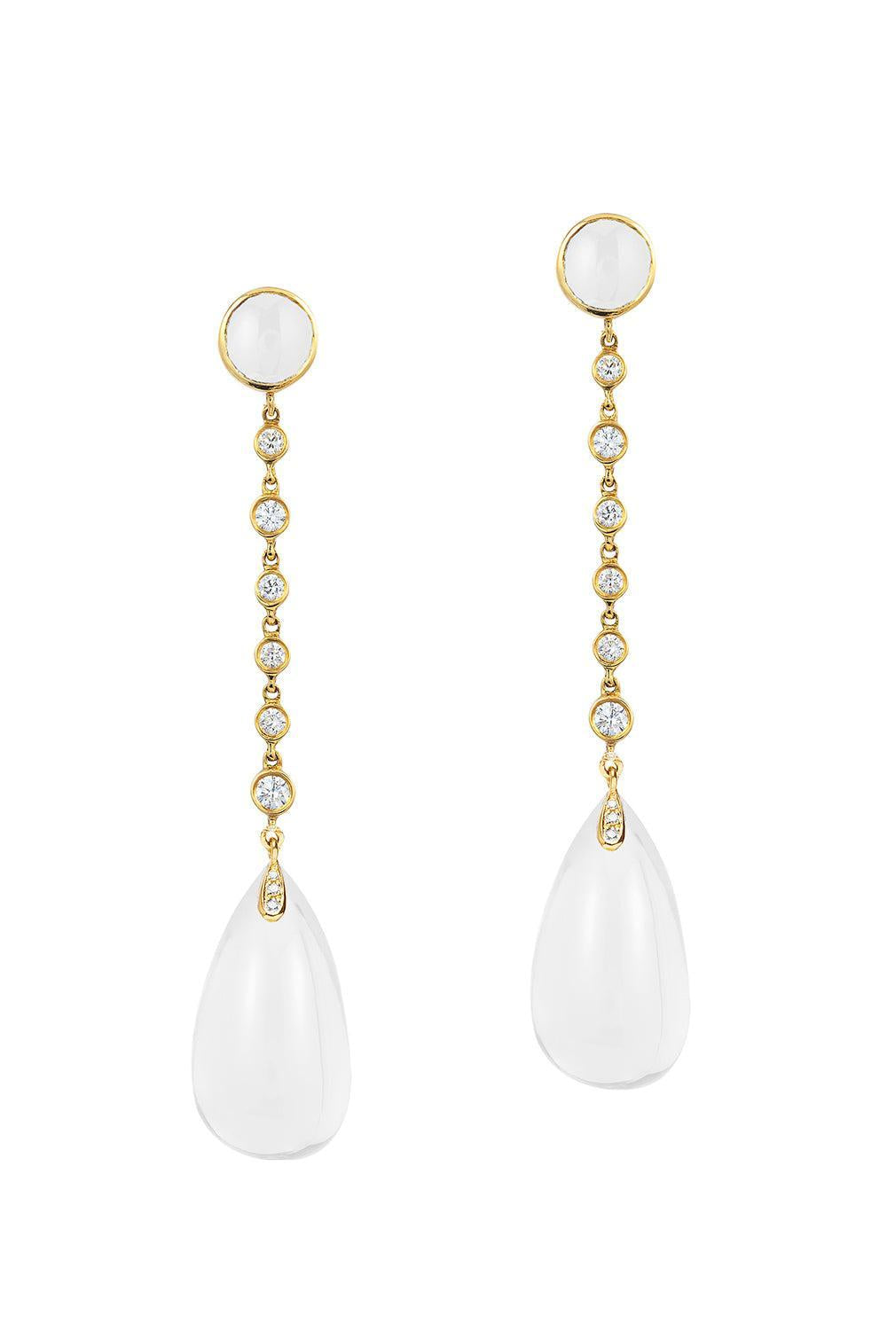 Moon Quartz Cabochon Drop Naughty Earrings-YELLOW GOLD-JEWELRYFINE JEWELEARRING-GOSHWARA
