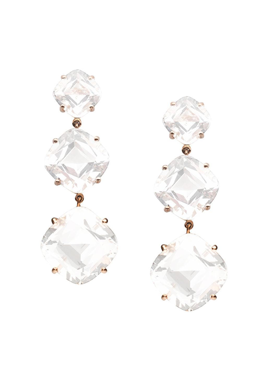 Moon Quartz Three Stone Gossip Earrings-YELLOW GOLD-JEWELRYFINE JEWELEARRING-GOSHWARA