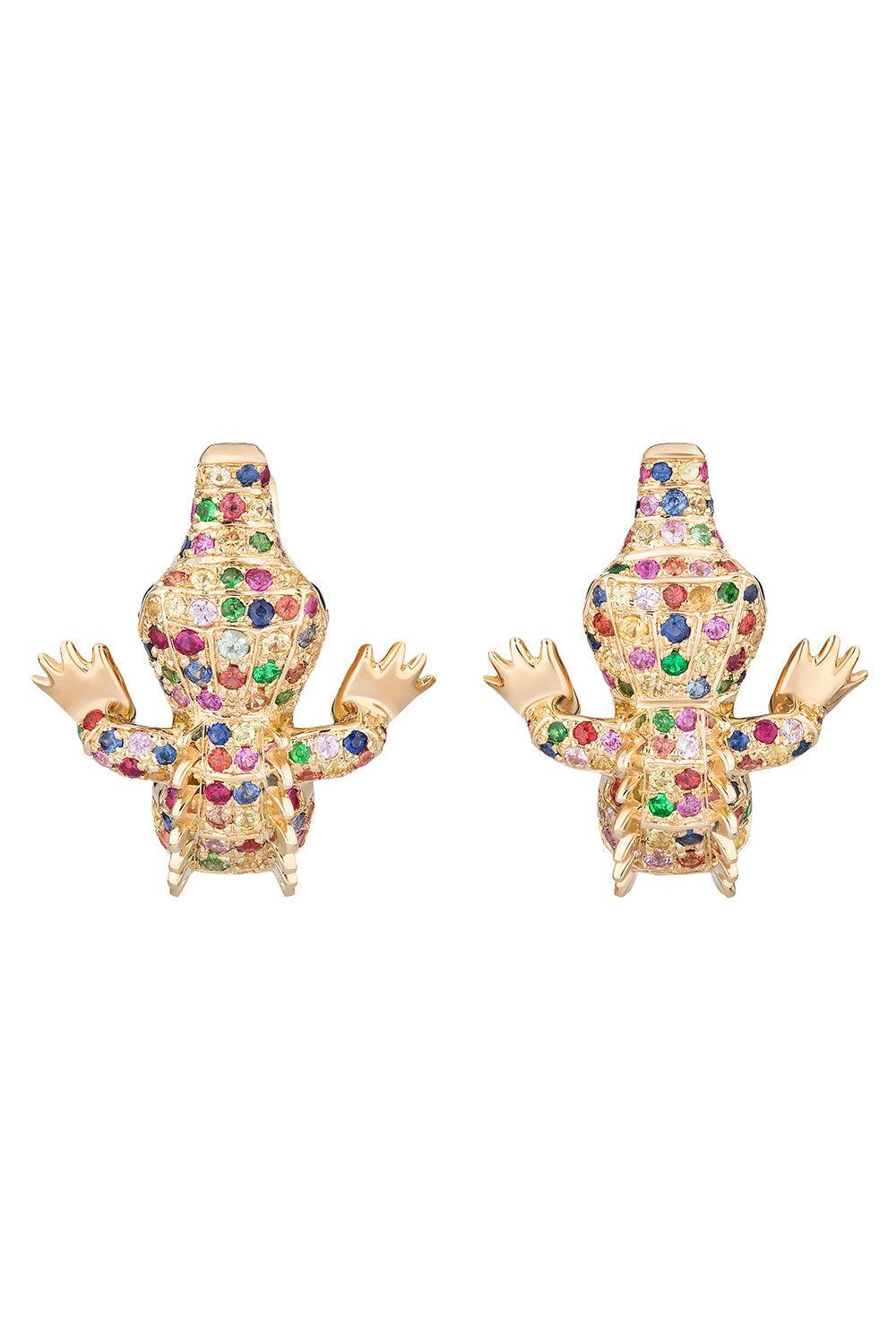 Multi Sapphire Onyx Crocodile Ark Earrings-YELLOW GOLD-JEWELRYFINE JEWELEARRING-GOSHWARA