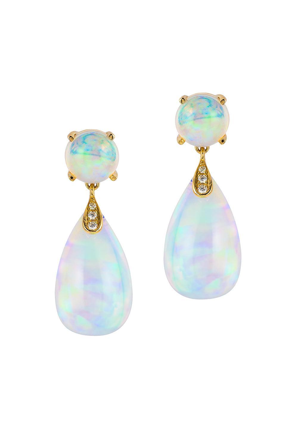 Opal Cabochon Diamond Drop Earrings-YELLOW GOLD-JEWELRYFINE JEWELEARRING-GOSHWARA