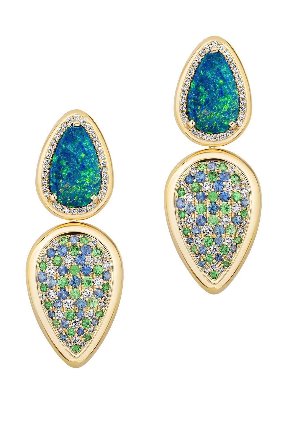 Opal Sapphire G-One Earrings-YELLOW GOLD-JEWELRYFINE JEWELEARRING-GOSHWARA