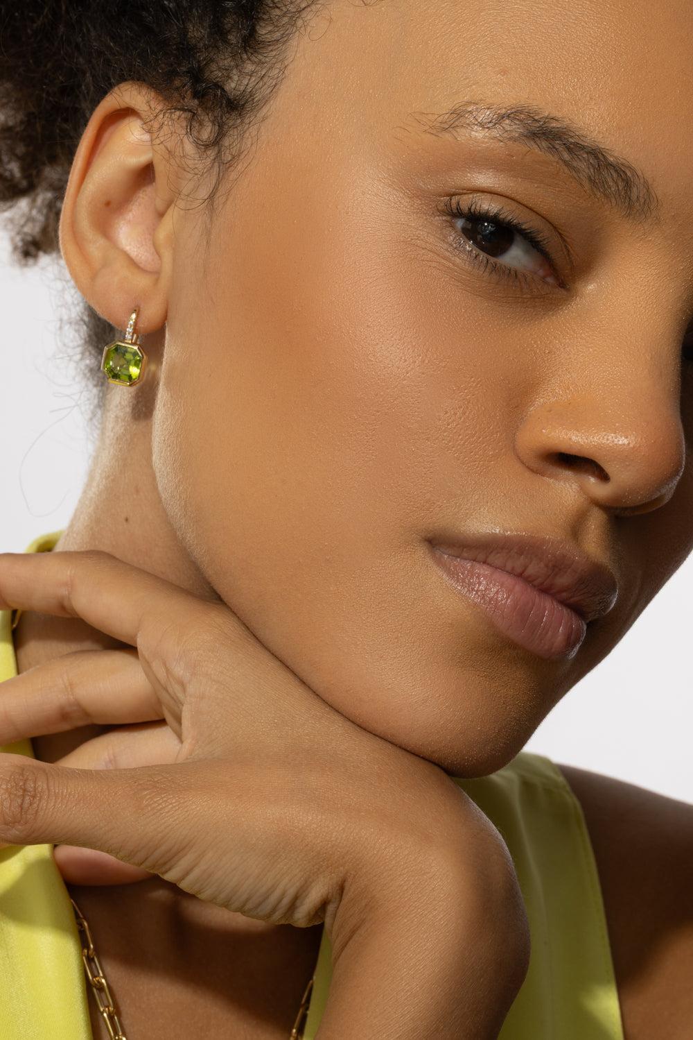 Peridot Asscher Gossip Earrings-YELLOW GOLD-JEWELRYFINE JEWELEARRING-GOSHWARA