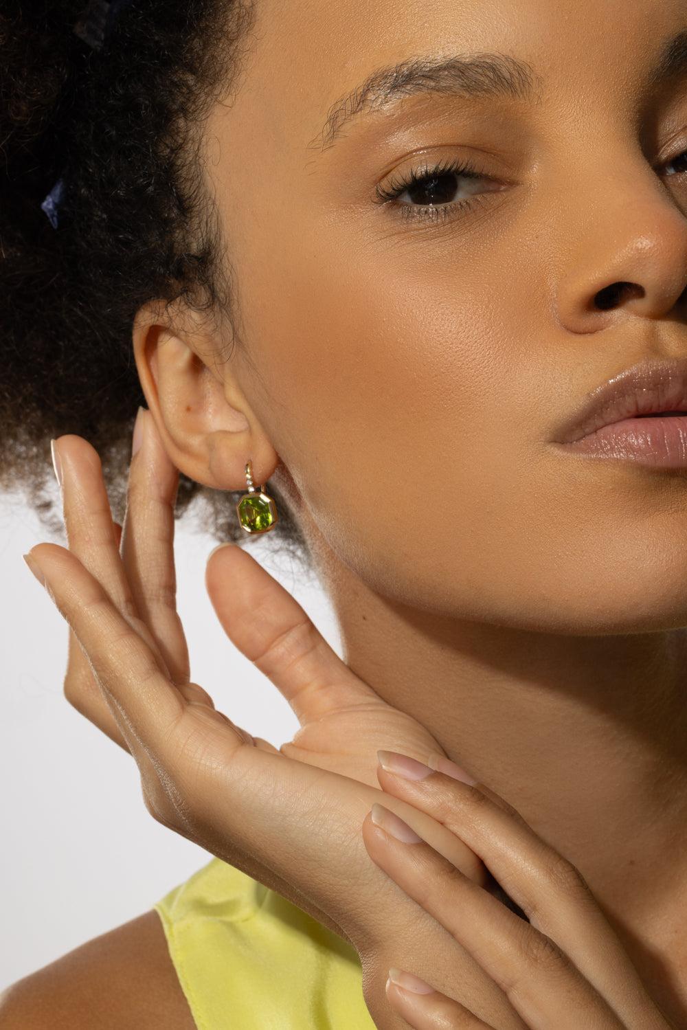 Peridot Asscher Gossip Earrings-YELLOW GOLD-JEWELRYFINE JEWELEARRING-GOSHWARA