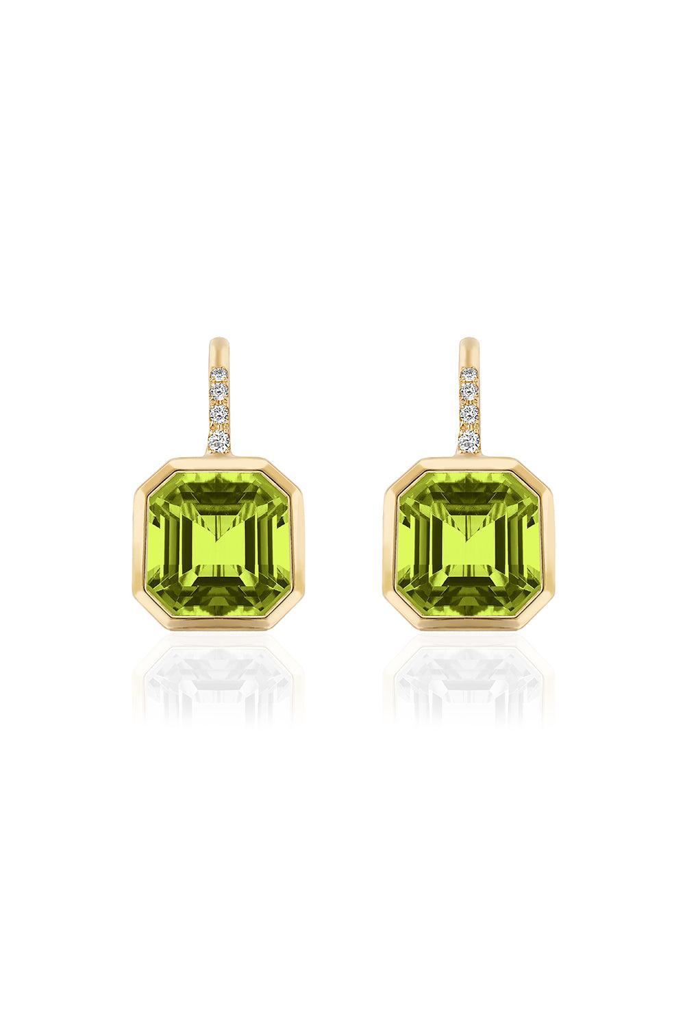 Peridot Asscher Gossip Earrings-YELLOW GOLD-JEWELRYFINE JEWELEARRING-GOSHWARA