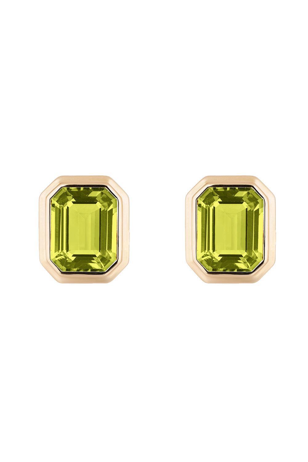 Peridot Bezel Manhattan Stud Earrings-YELLOW GOLD-JEWELRYFINE JEWELEARRING-GOSHWARA