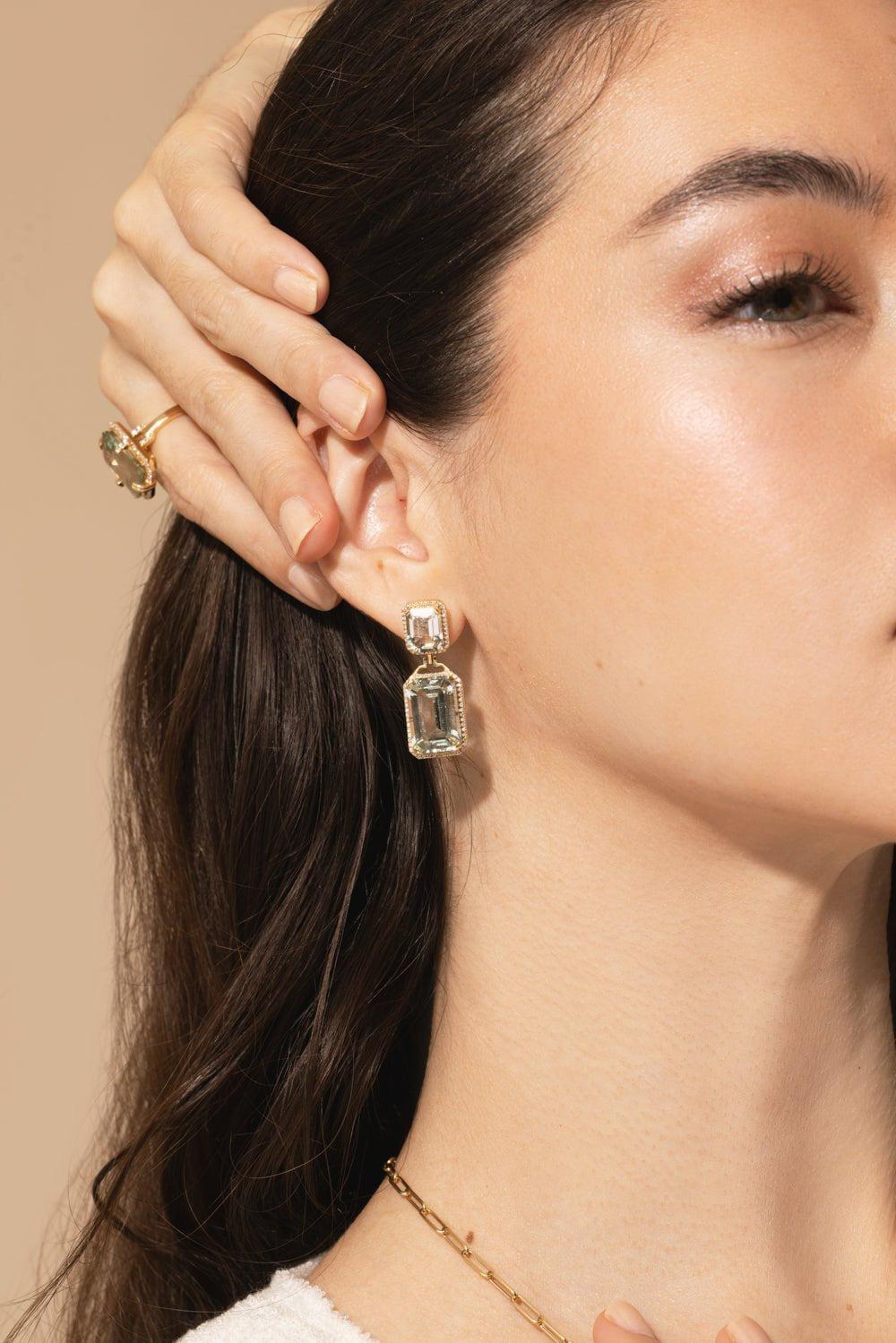 GOSHWARA-Prasiolite Diamond Earrings-YELLOW GOLD