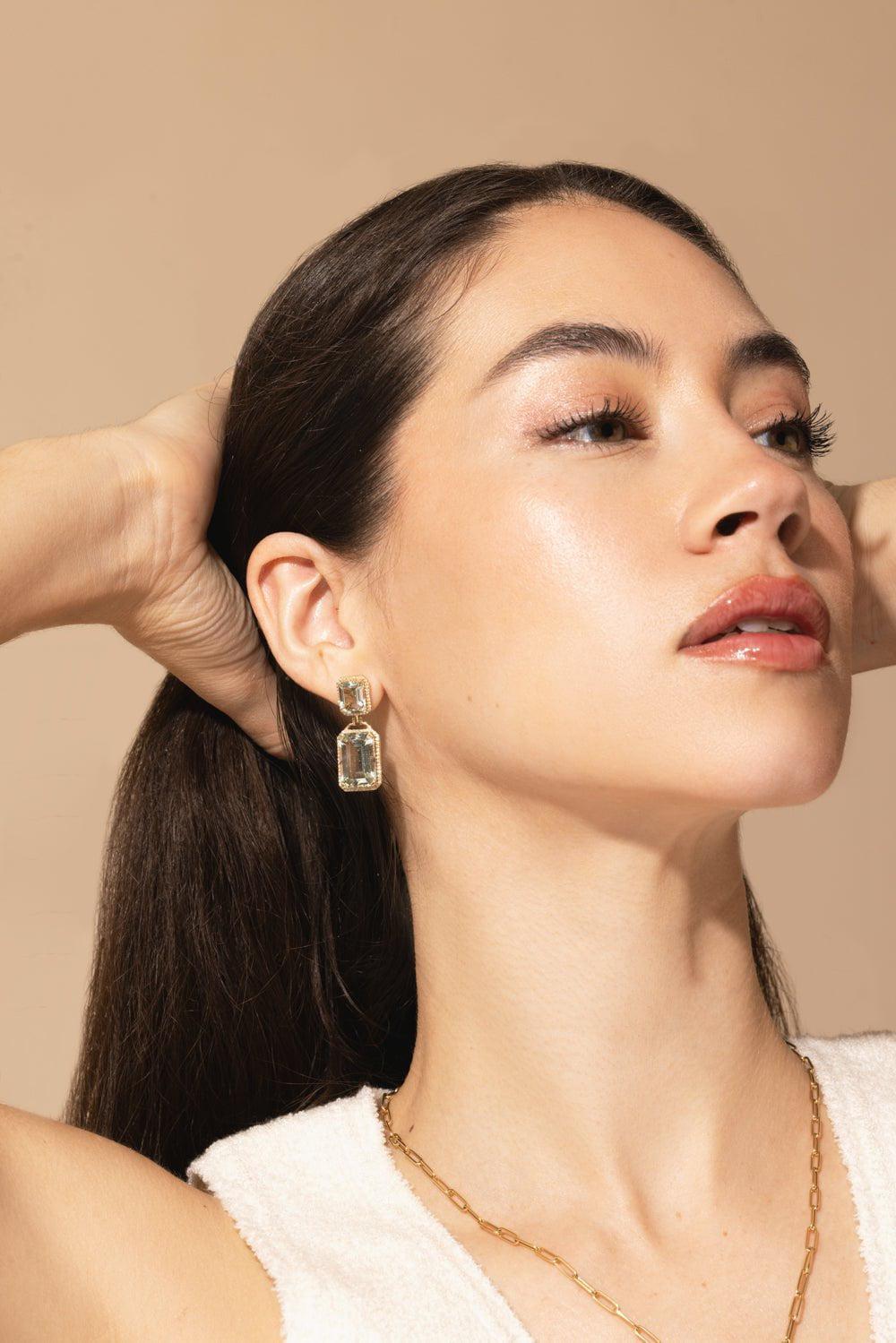 GOSHWARA-Prasiolite Diamond Earrings-YELLOW GOLD