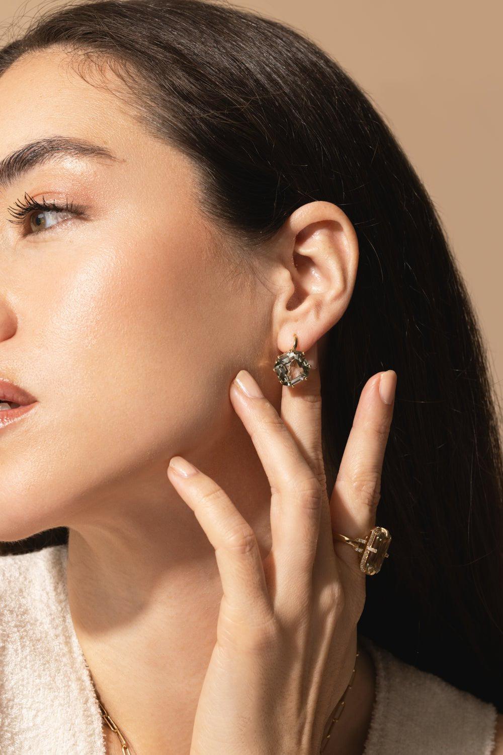 GOSHWARA-Prasiolite Emerald Cut Earrings-YELLOW GOLD