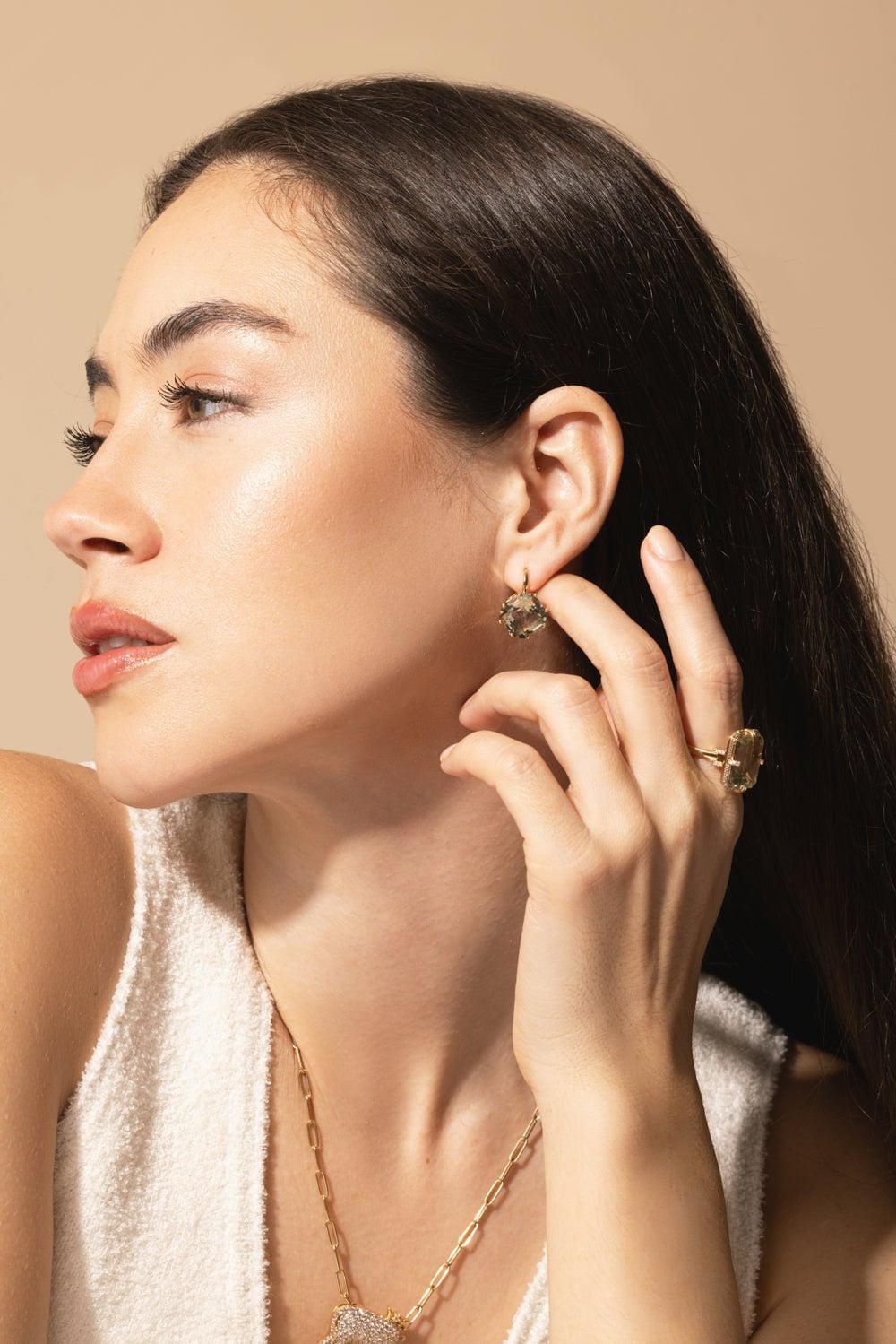 GOSHWARA-Prasiolite Emerald Cut Earrings-YELLOW GOLD