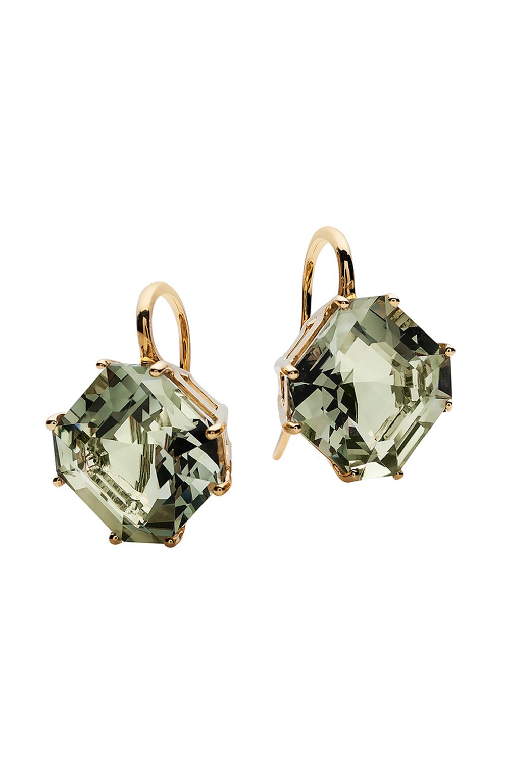 GOSHWARA-Prasiolite Emerald Cut Earrings-YELLOW GOLD