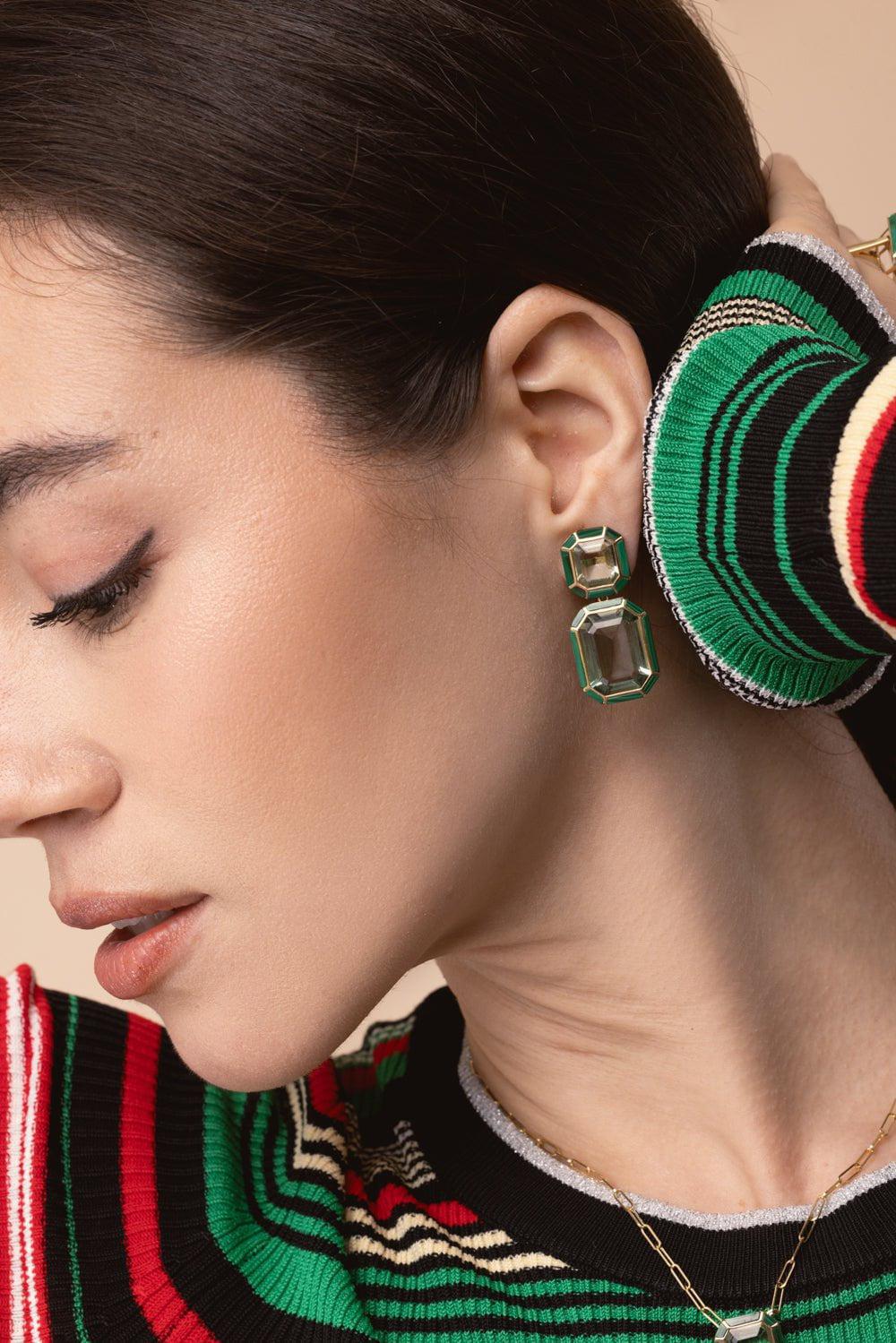 GOSHWARA-Prasiolite Malachite Earrings-YELLOW GOLD