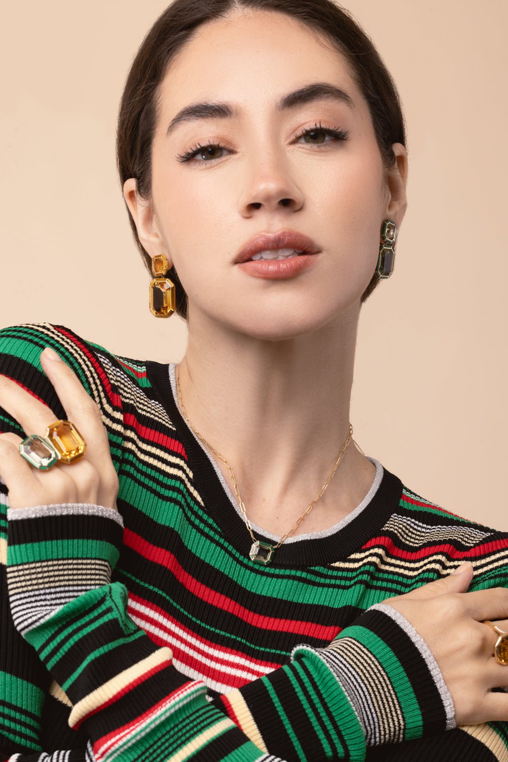 GOSHWARA-Prasiolite Malachite Earrings-YELLOW GOLD