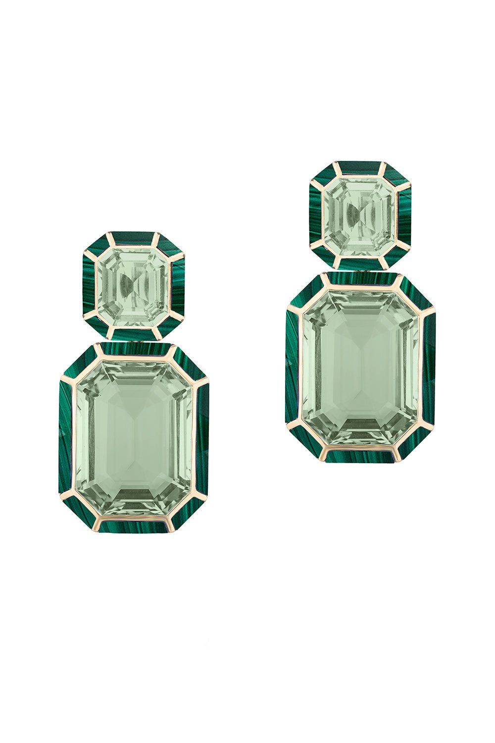 GOSHWARA-Prasiolite Malachite Earrings-YELLOW GOLD