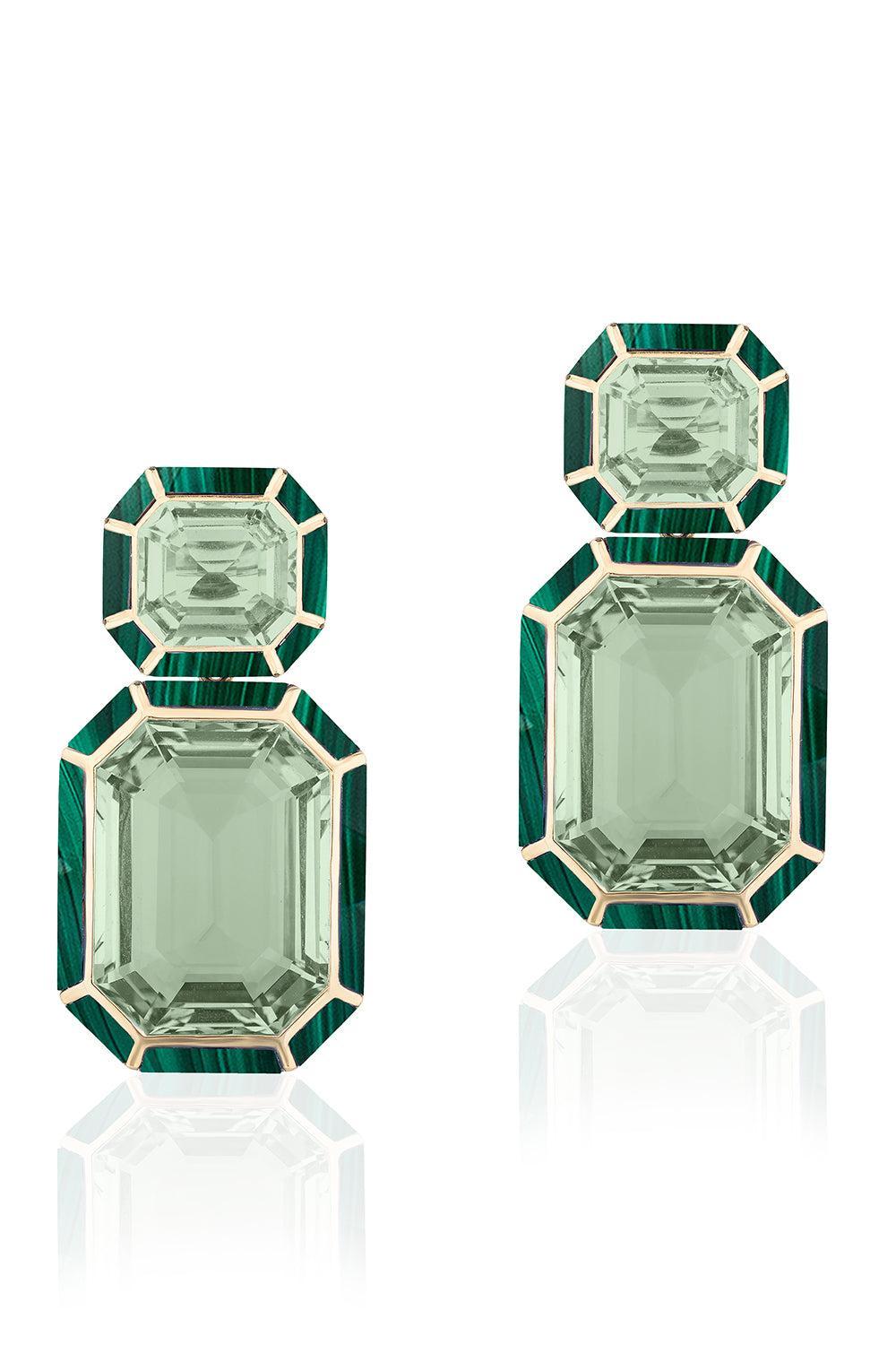 Prasiolite Malachite Vega Melange Earrings-YELLOW GOLD-JEWELRYFINE JEWELEARRING-GOSHWARA