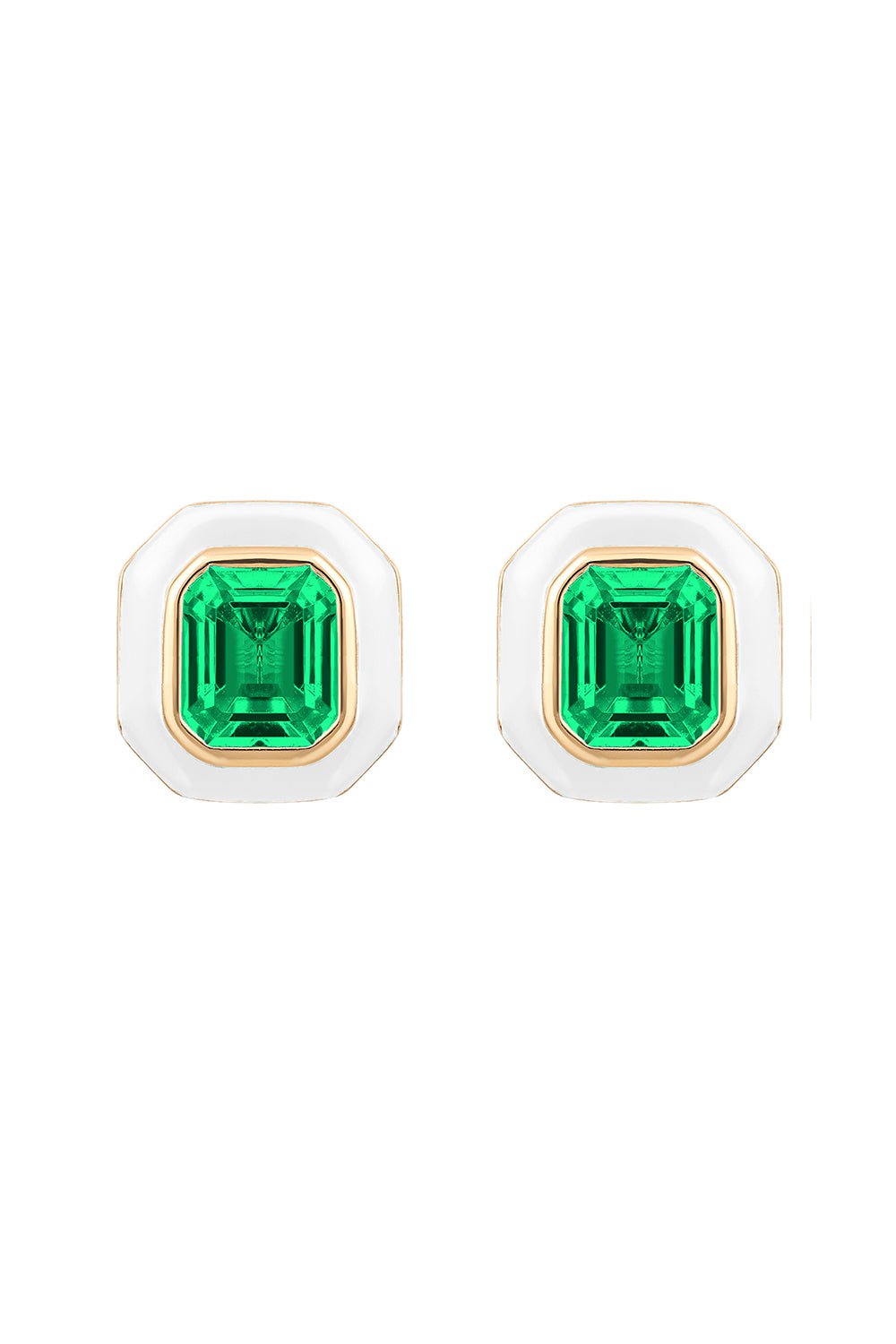 GOSHWARA-Queen Emerald Stud Earrings-YELLOW GOLD