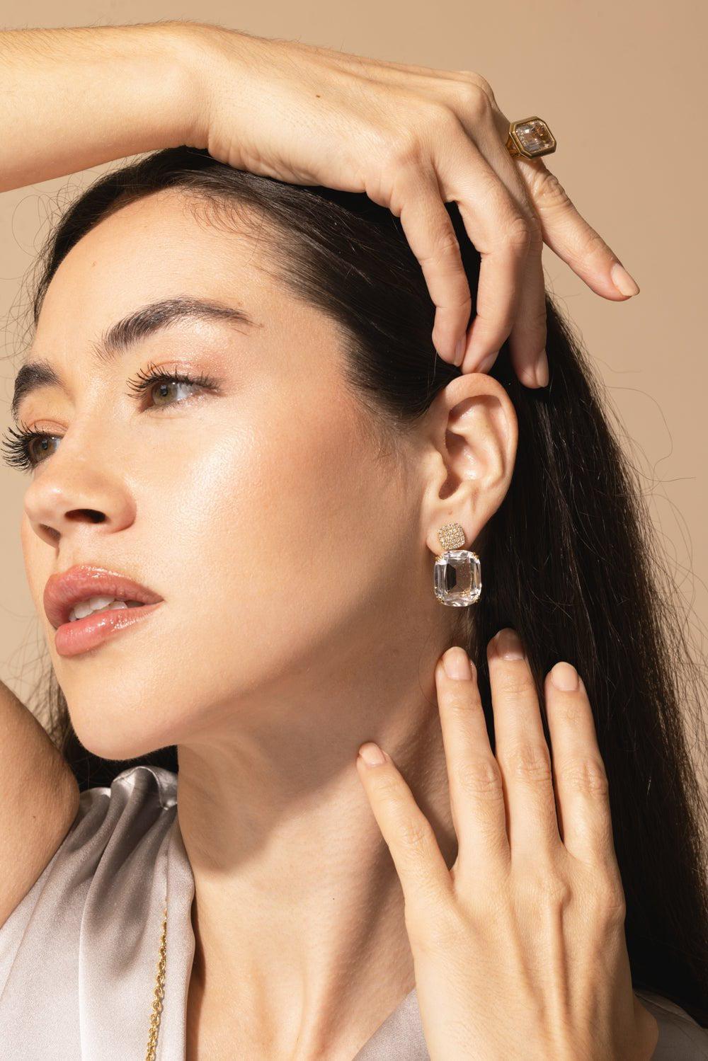 GOSHWARA-Rock Crystal Diamond Earrings-YELLOW GOLD