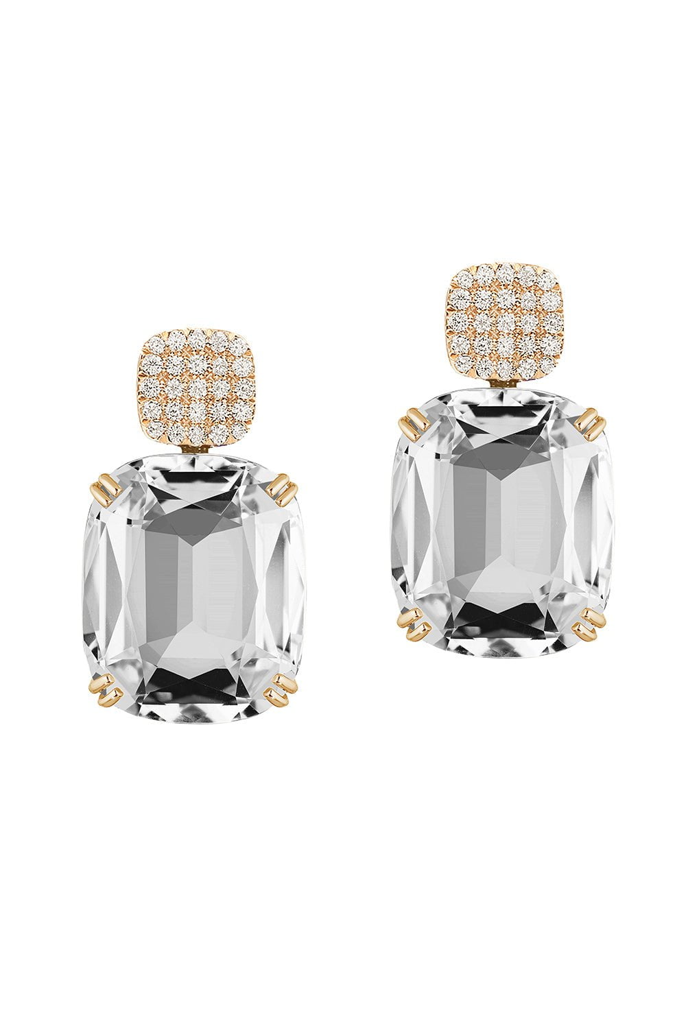 GOSHWARA-Rock Crystal Diamond Earrings-YELLOW GOLD