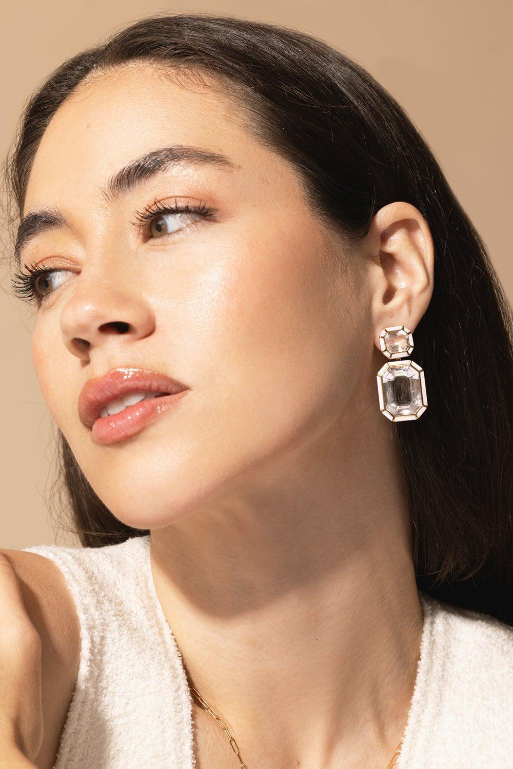 GOSHWARA-Rock Crystal White Agate Earrings-YELLOW GOLD