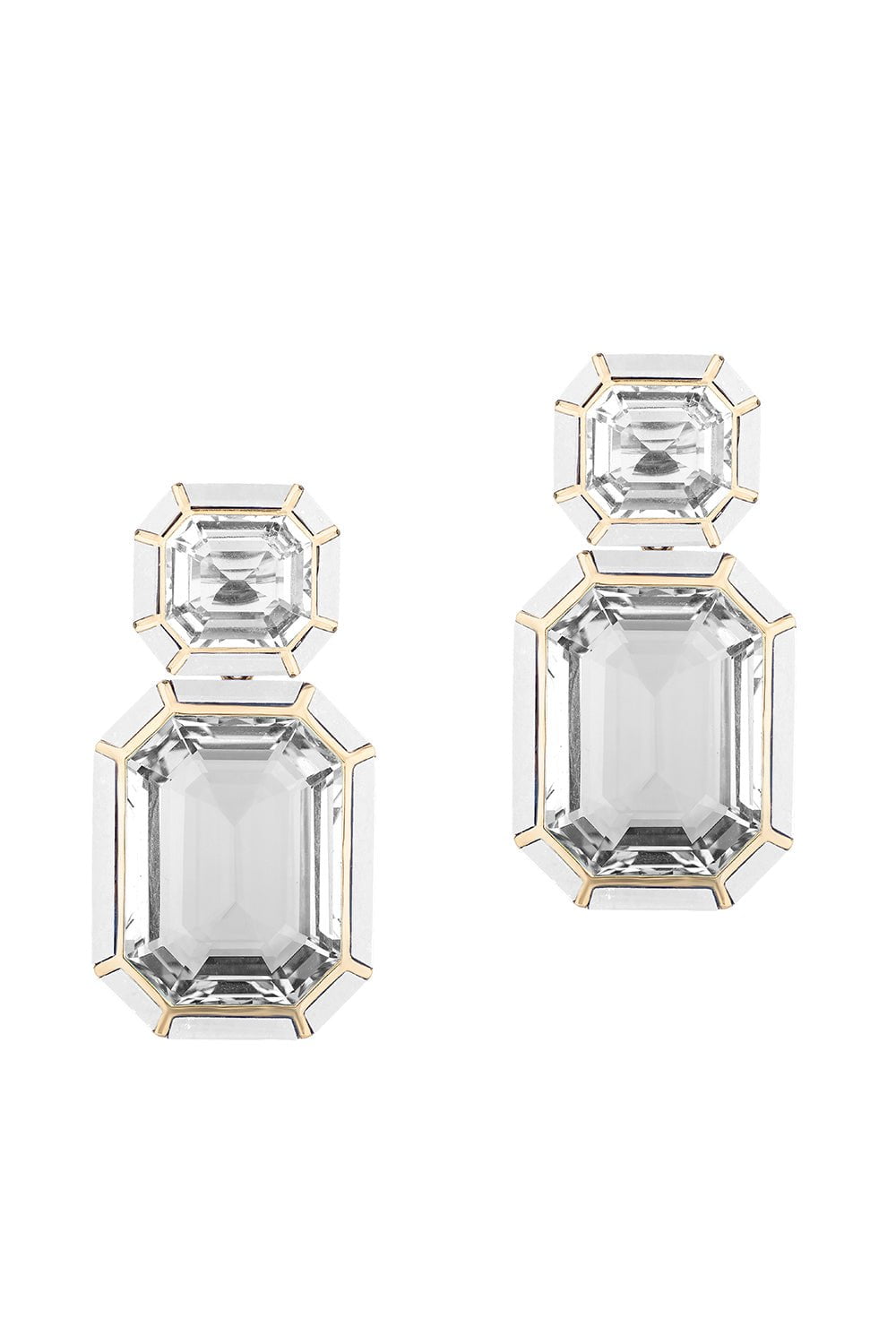 GOSHWARA-Rock Crystal White Agate Earrings-YELLOW GOLD