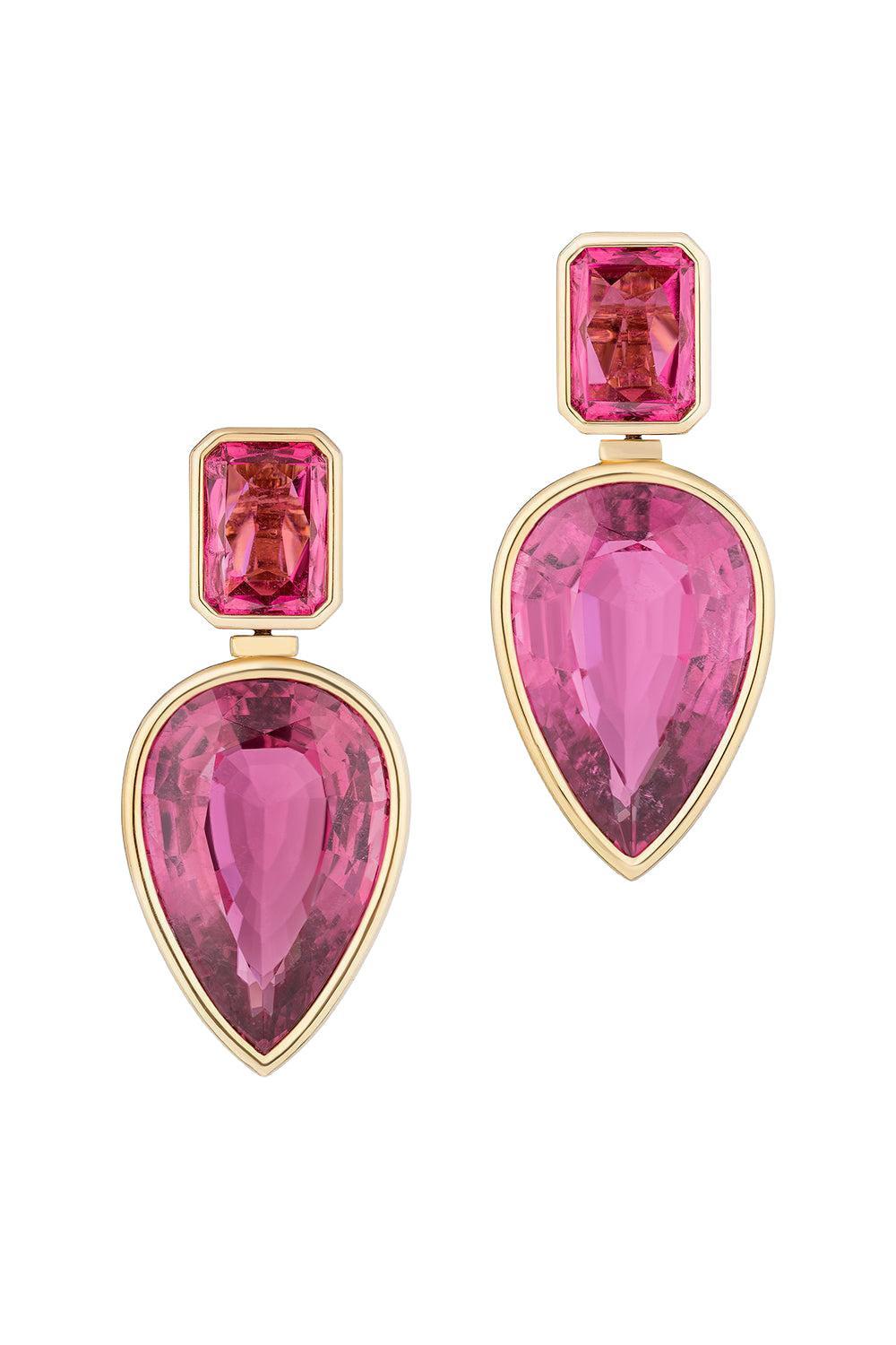Rubelite G-One Drop Earrings-YELLOW GOLD-JEWELRYFINE JEWELEARRING-GOSHWARA