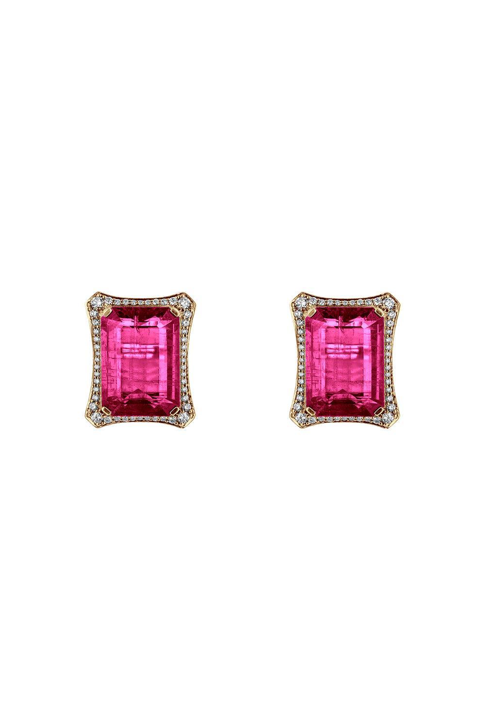 Rubellite Diamond Stud Earrings-YELLOW GOLD-JEWELRYFINE JEWELEARRING-GOSHWARA