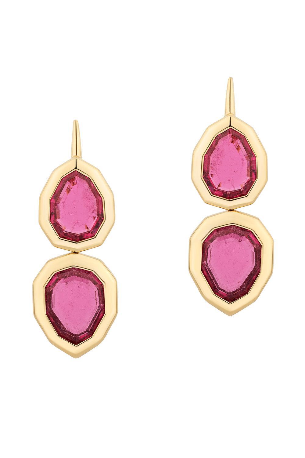 Rubellite G-One Two Tier Earrings-YELLOW GOLD-JEWELRYFINE JEWELEARRING-GOSHWARA