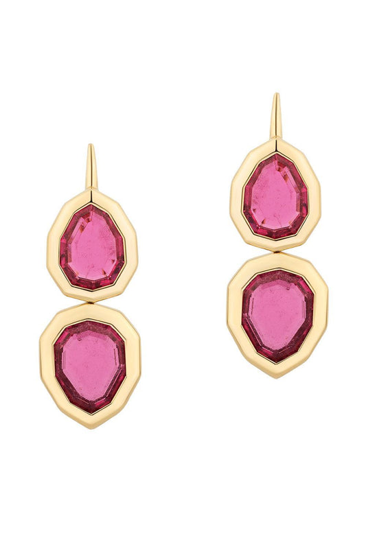 Rubellite G-One Two Tier Earrings-YELLOW GOLD-JEWELRYFINE JEWELEARRING-GOSHWARA