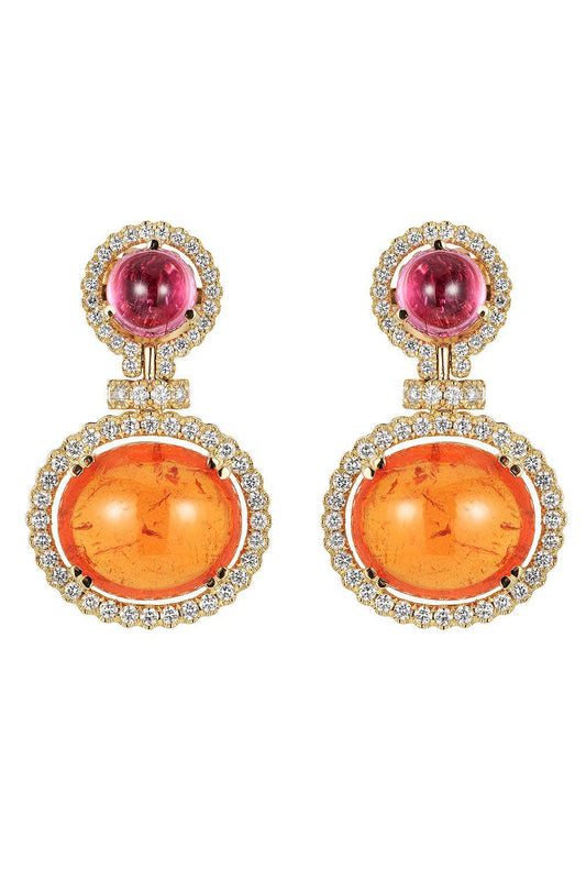 Rubellite Mandarin Garnet Earrings-YELLOW GOLD-JEWELRYFINE JEWELEARRING-GOSHWARA