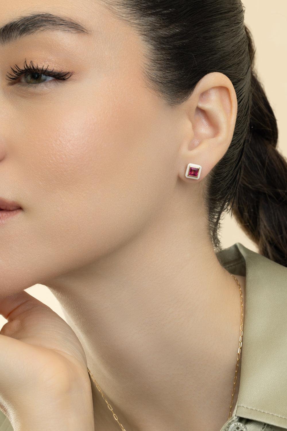 Rubellite Stud Earrings-YELLOW GOLD-JEWELRYFINE JEWELEARRING-GOSHWARA