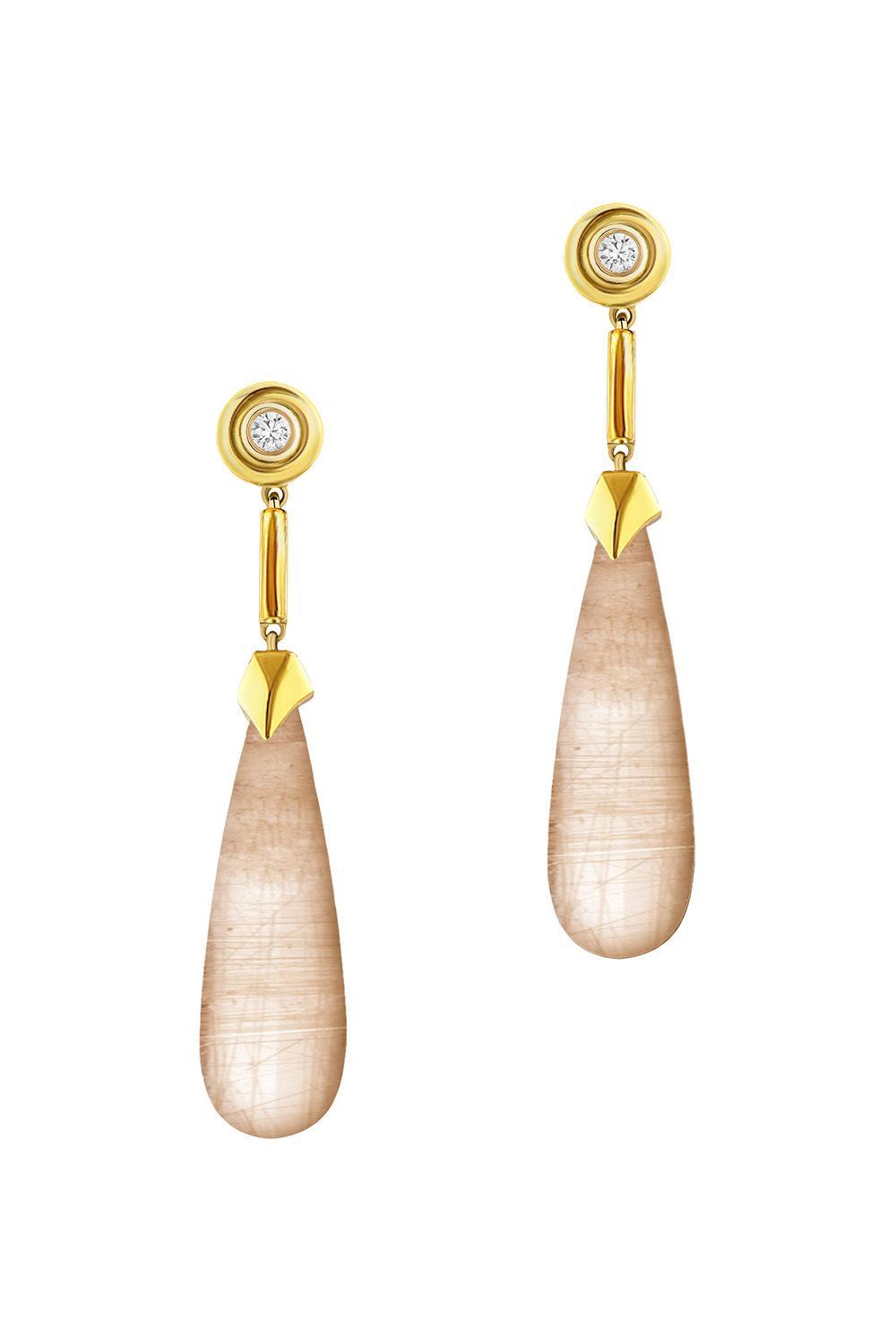 Rutilated Quartz Mia G - One Drop Earrings-YELLOW GOLD-JEWELRYFINE JEWELEARRING-GOSHWARA