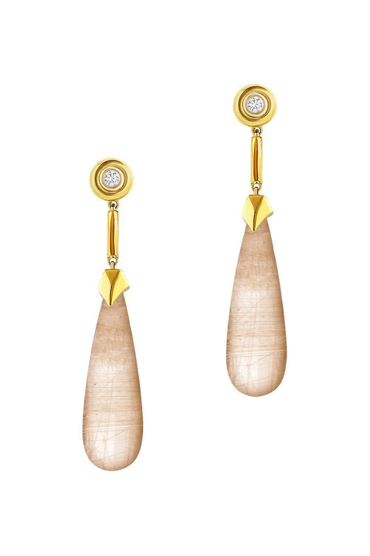 Rutilated Quartz Mia G - One Drop Earrings-YELLOW GOLD-JEWELRYFINE JEWELEARRING-GOSHWARA