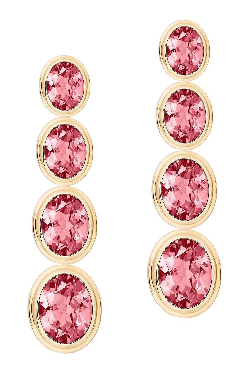 Salmon Pink Tourmaline Four Tier Earrings-YELLOW GOLD-JEWELRYFINE JEWELEARRING-GOSHWARA