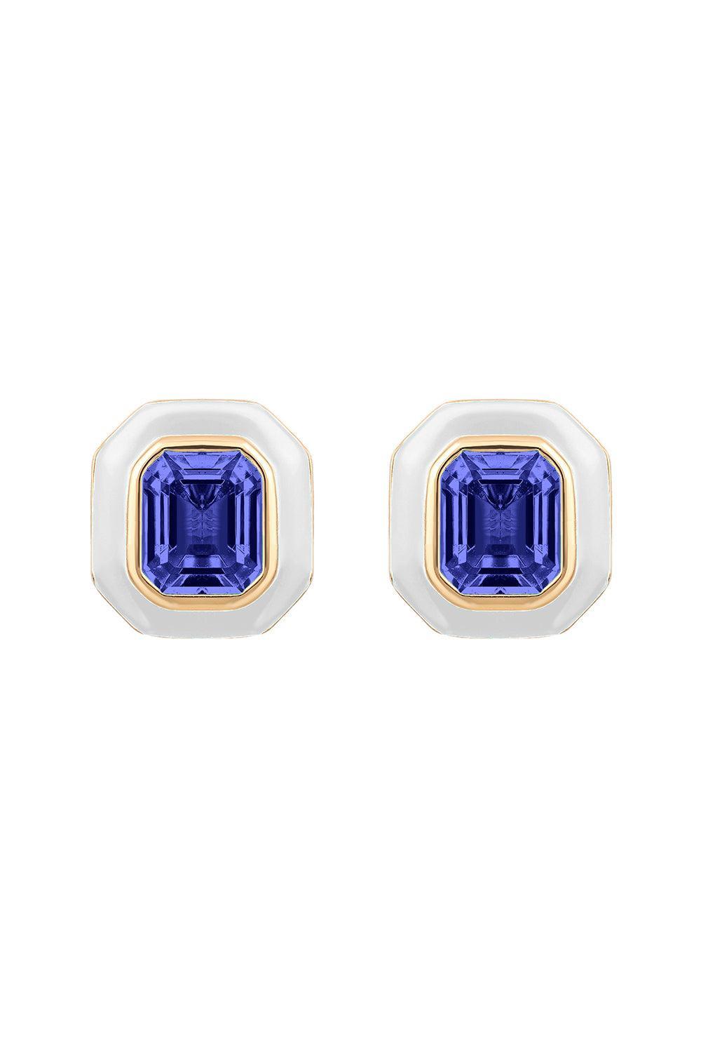 Tanzanite Square Cut Stud Earrings-YELLOW GOLD-JEWELRYFINE JEWELEARRING-GOSHWARA